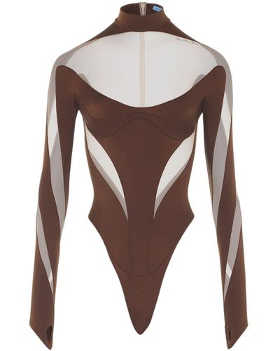 Mugler Paneled Long-sleeve Bodysuit - Brown