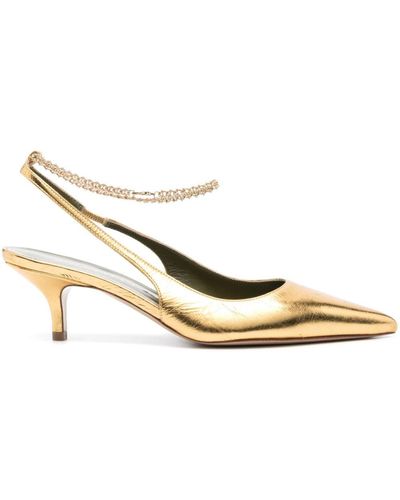 MARIA LUCA 55mm Chain-detail Leather Court Shoes - Metallic