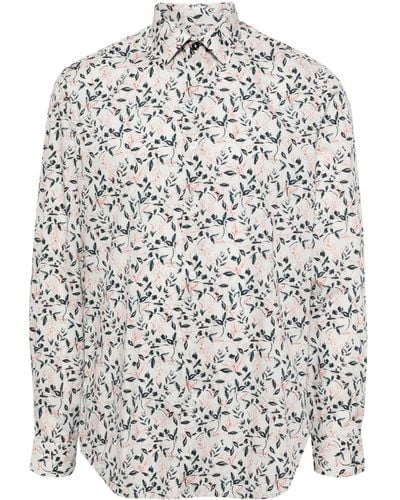 Paul Smith Botanical-print Organic Cotton Shirt - Grey