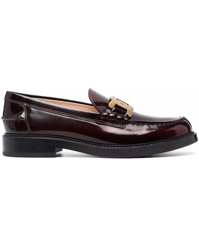 Tod's Patent Leather Logo-plaque Loafers - Red