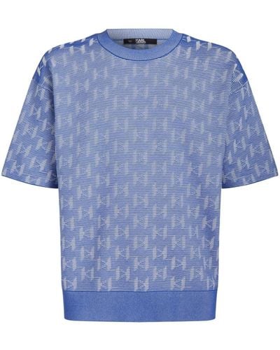 Karl Lagerfeld Monogram-jacquard Organic-cotton T-shirt - Blue