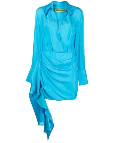 GAUGE81 Gravia Zijden Mini-jurk - Blauw