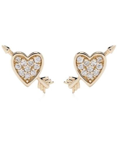 Adina Reyter 14kt Yellow Gold Heart And Arrow Diamond Stud Earrings - White