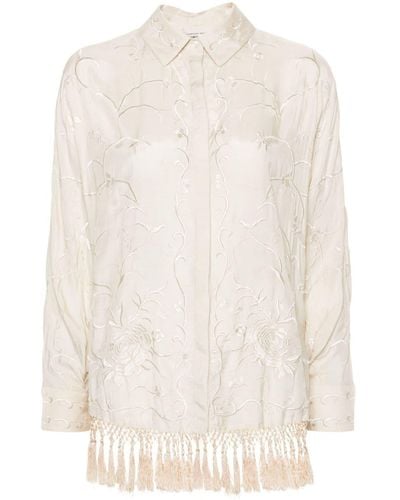 Semicouture Floral-embroidered Button-up Shirt - White