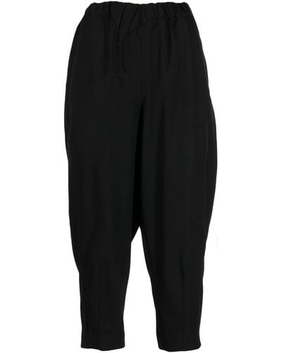 Comme des Garçons Elasticated-waistband Cropped Wool Trousers - Black