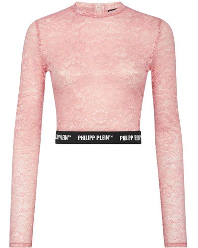 Philipp Plein Chantilly-lace Cropped Top - Pink