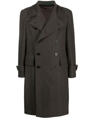 Caruso Double-breasted Wool Overcoat - Black