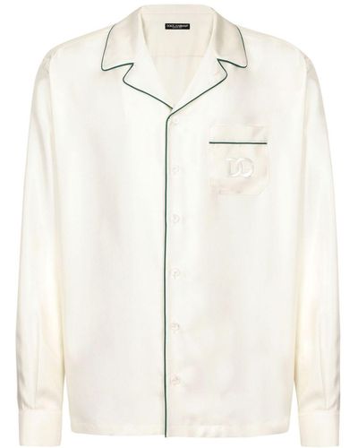 Dolce & Gabbana Embroidered-logo Silk-twill Shirt - Natural