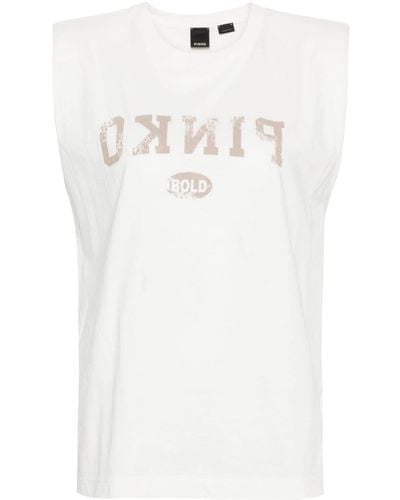 Pinko T-shirt Met Schoudervullingen En Logoprint - Wit
