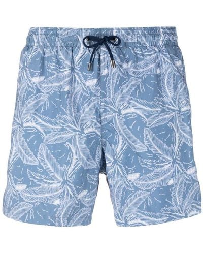 Canali Feather-print Swim Shorts - Blue