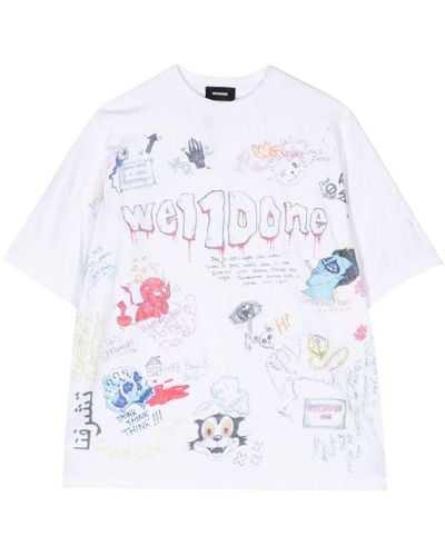 we11done T-shirt Met Print - Wit