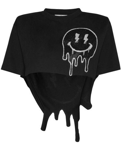 Philipp Plein Smiley-face Cropped T-shirt - Black
