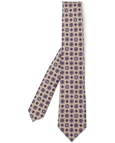 Kiton Geometric-print Silk Tie - White
