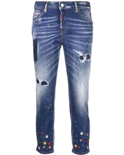 DSquared² Floral-embroidered Skinny Jeans - Blue