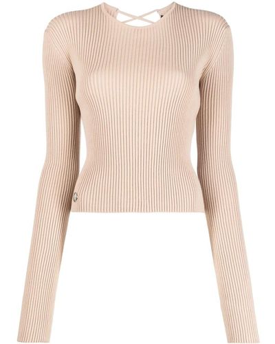 Philipp Plein Lace-up Detail Knitted Top - Natural