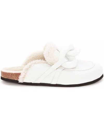 JW Anderson Chain Shearling Loafer Mules - White