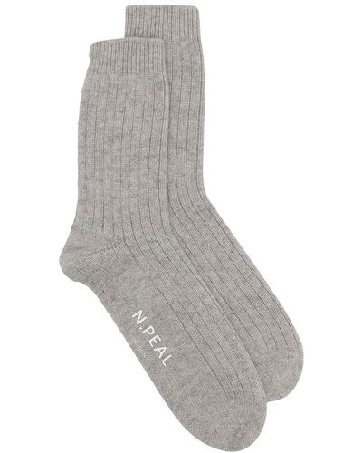 N.Peal Cashmere Ribbed Cashmere Socks - Grey