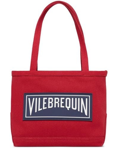 Vilebrequin Sac de plage en coton à logo appliqué - Rouge