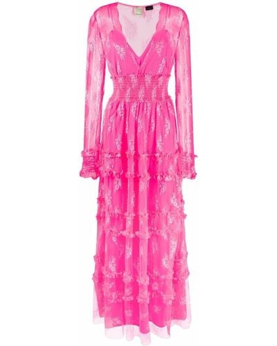 Pinko Floral-embroidered Tulle Evening Dress - Pink