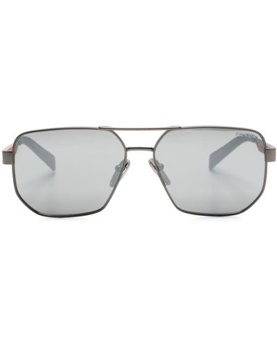 Prada Linea Rossa Logo-appliqué Geometric-frame Sunglasses - Grey