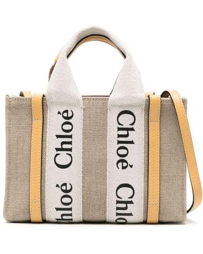 Chloé Mini Woody line tote bag - Natur