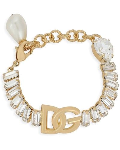 Dolce & Gabbana Dg Logo Rhinestone-embellished Bracelet - Metallic