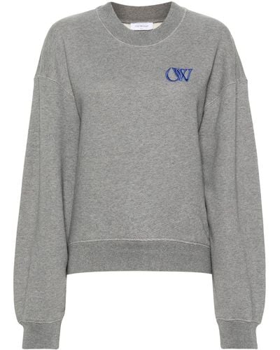 Off-White c/o Virgil Abloh Logo-embroidered Cotton Sweatshirt - Grey