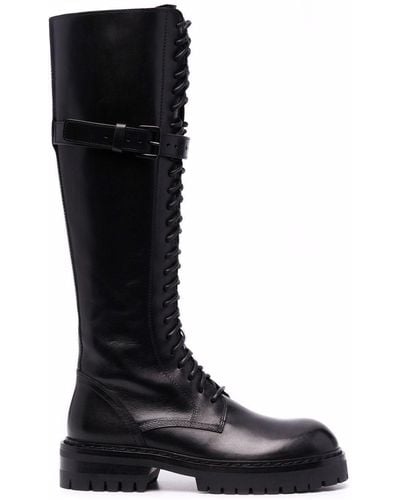 Ann Demeulemeester Buckle-fastening Leather Combat Boots - Black