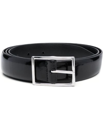 Dell'Oglio Rectangle-buckle Patent-leather Belt - Black