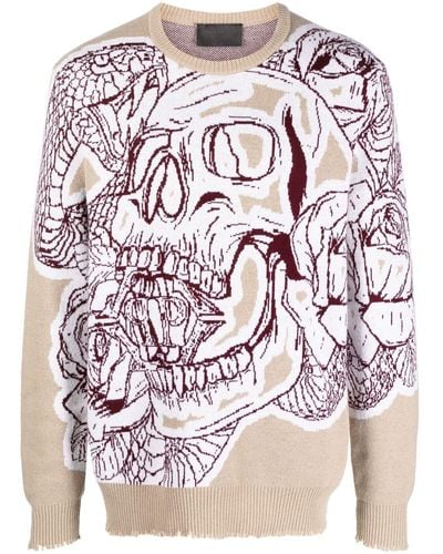 Philipp Plein Skull Patterned-intarsia Sweatshirt - Pink