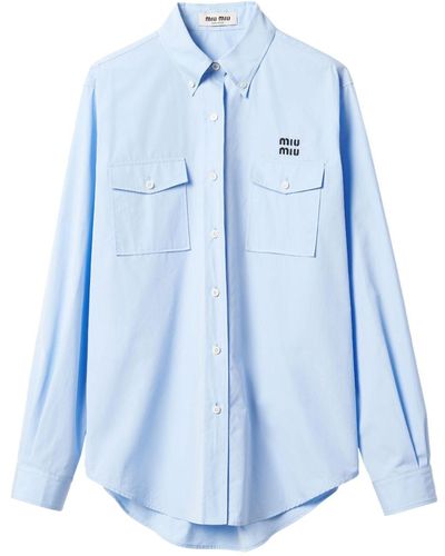 Miu Miu Logo-embroidered Flap-pocket Shirt - Blue