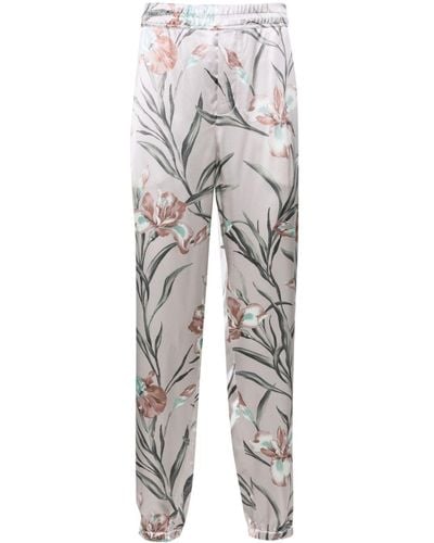 Saint Laurent Floral-print Tapered Trousers - Grey