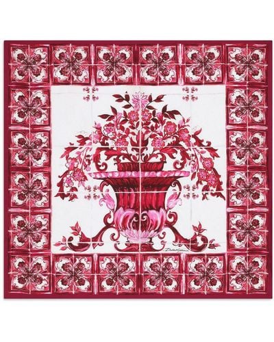 Dolce & Gabbana Foulard 70x70 in twill stampa maiolica - Rosso