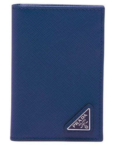 Prada Porte-cartes en cuir Saffiano à logo triangle - Bleu