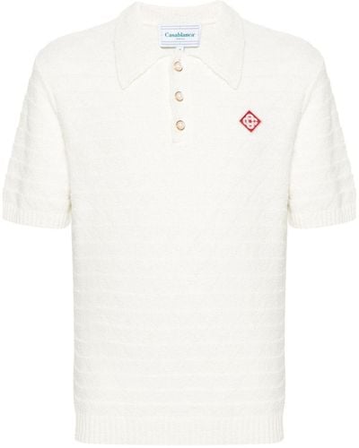 Casablancabrand Poloshirt aus Boucle mit Logo-Patch - Weiß