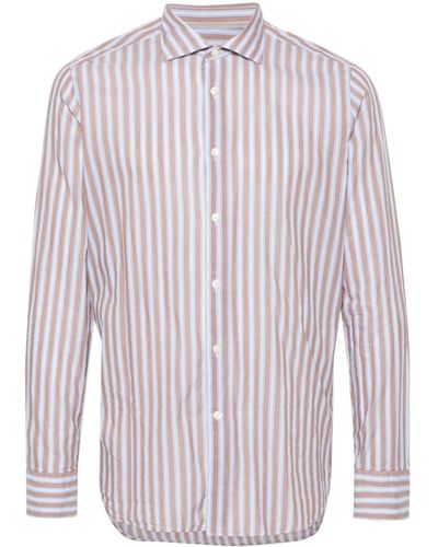 Tintoria Mattei 954 Cutaway-collar Striped Shirt - Brown