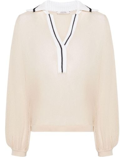 Dorothee Schumacher Contrasting Collar Semi-sheer Knitted Blouse - Natural