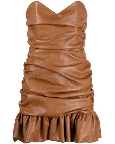 GIUSEPPE DI MORABITO Ruched Faux-leather Mini Dress - Brown