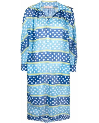Marni Striped Polka Dot Dress - Blue