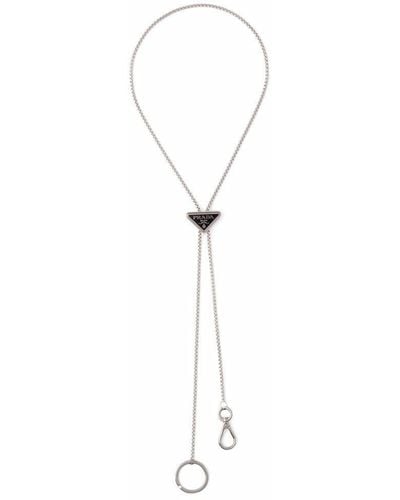 Prada Triangle Logo Necklace Keychain - White