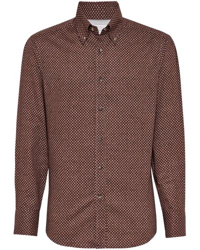 Brunello Cucinelli Geometric-pattern Cotton Shirt - Brown