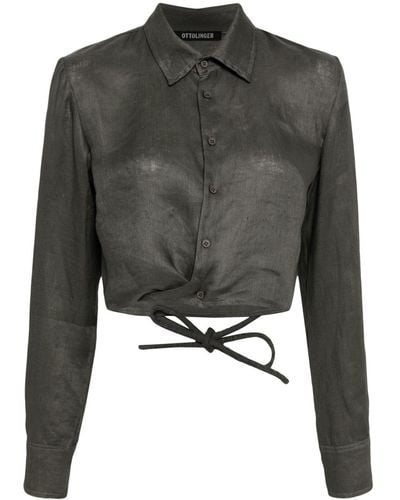 OTTOLINGER Cropped Tie-strap Linen Shirt - Black
