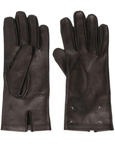 Maison Margiela Sandstorm Four-stitch Logo Leather Gloves - Black