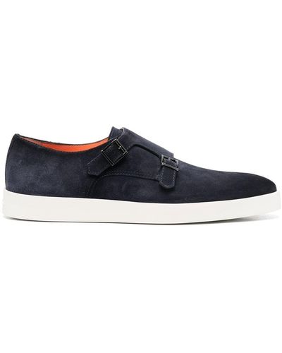 Santoni Buckled Suede Monk Shoes - Blue