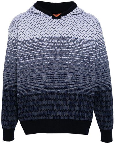Missoni Pattern Intarsia-knit Hoodie - Blue