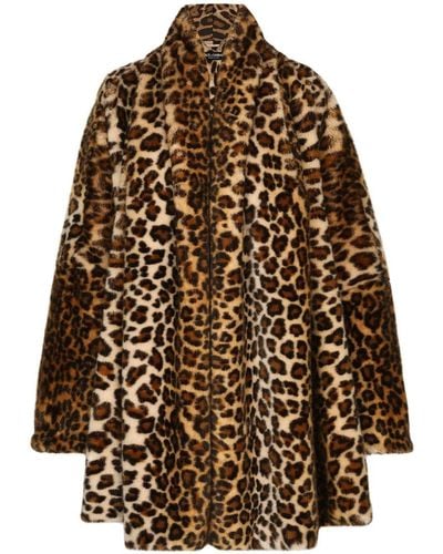 Dolce & Gabbana Oversized-mantel Aus Faux Fur Mit Leopardenprint - Braun