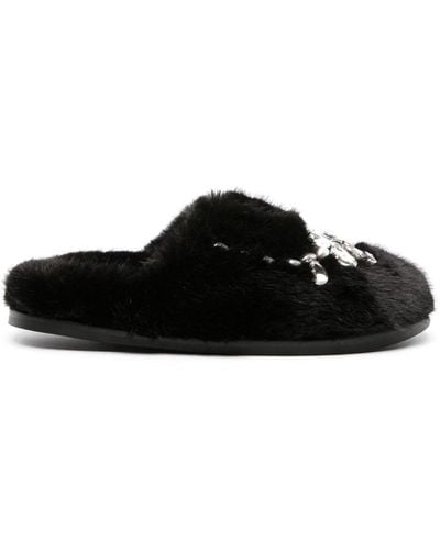 Simone Rocha Embellished Faux-fur Slippers - Black