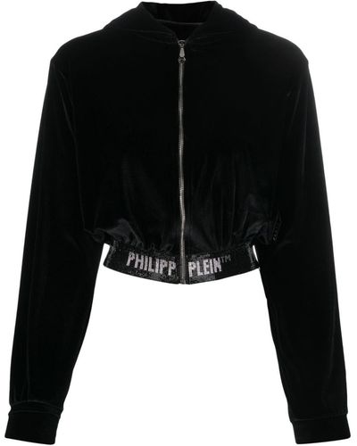 Philipp Plein Embellished-logo Hooded Cardigan - Black
