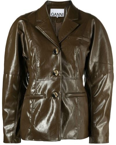 Ganni Faux-leather Single-breasted Jacket - Green