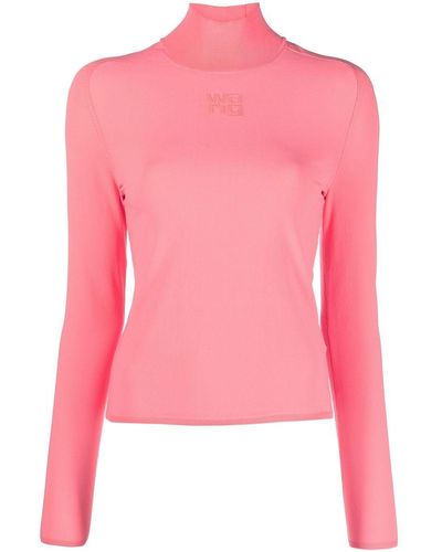 Alexander Wang Roll Neck Embossed-logo Sweater - Pink
